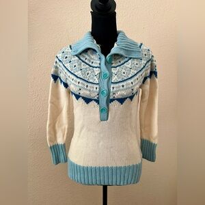 Vintage Y2K Banana Republic Sweater Blue Cream Fair Isle Italian Merino Wool